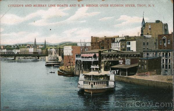 Citizen's and Murray Line Boats and R.R. Bridge Over Hudson River